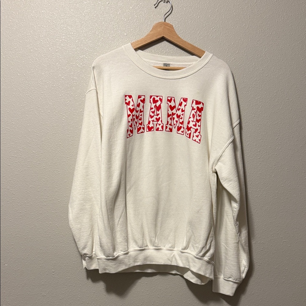 White Sweatshirt with Red Graphic